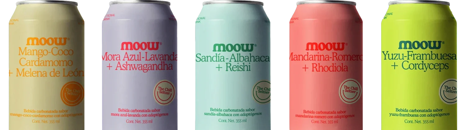 Latas de Moow en cinco sabores